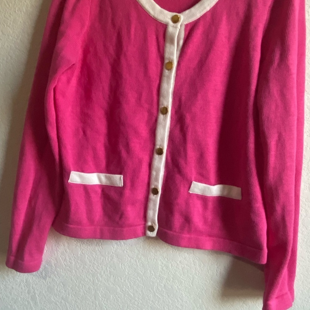 Y2K Knit Preppy Pink White Gold Button Long Sleeve Barbie Sweater Cardigan L - Picture 4 of 14